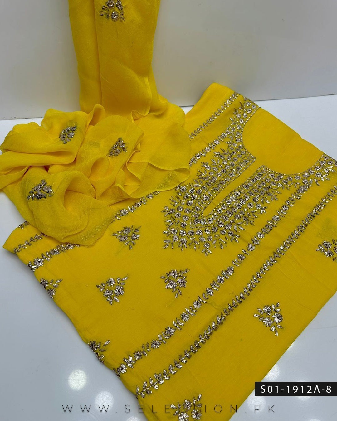 3PC Handmade Lawn Gotta Work Dress with Chiffon Dupatta