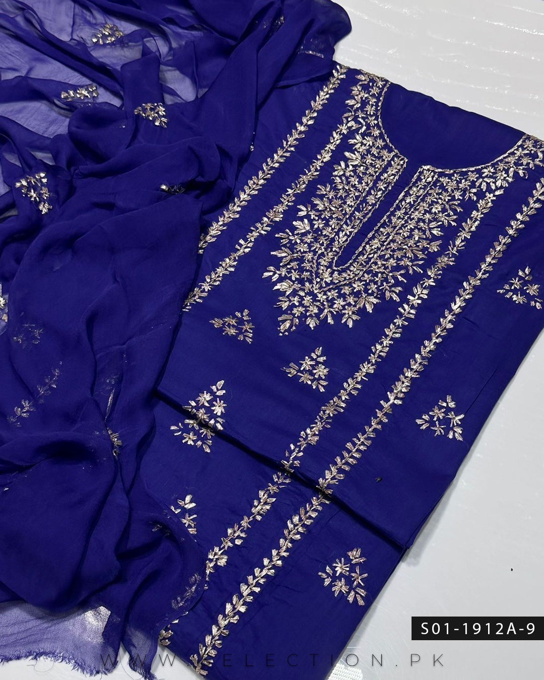 3PC Handmade Lawn Gotta Work Dress with Chiffon Dupatta