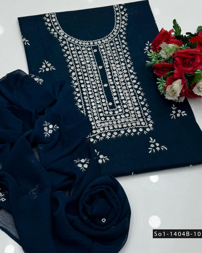 3PC Handmade Lawn Dress with Sheesha Work & Embroidered Chiffon Dupatta