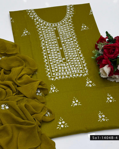 3PC Handmade Lawn Dress with Sheesha Work & Embroidered Chiffon Dupatta