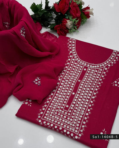 3PC Handmade Lawn Dress with Sheesha Work & Embroidered Chiffon Dupatta